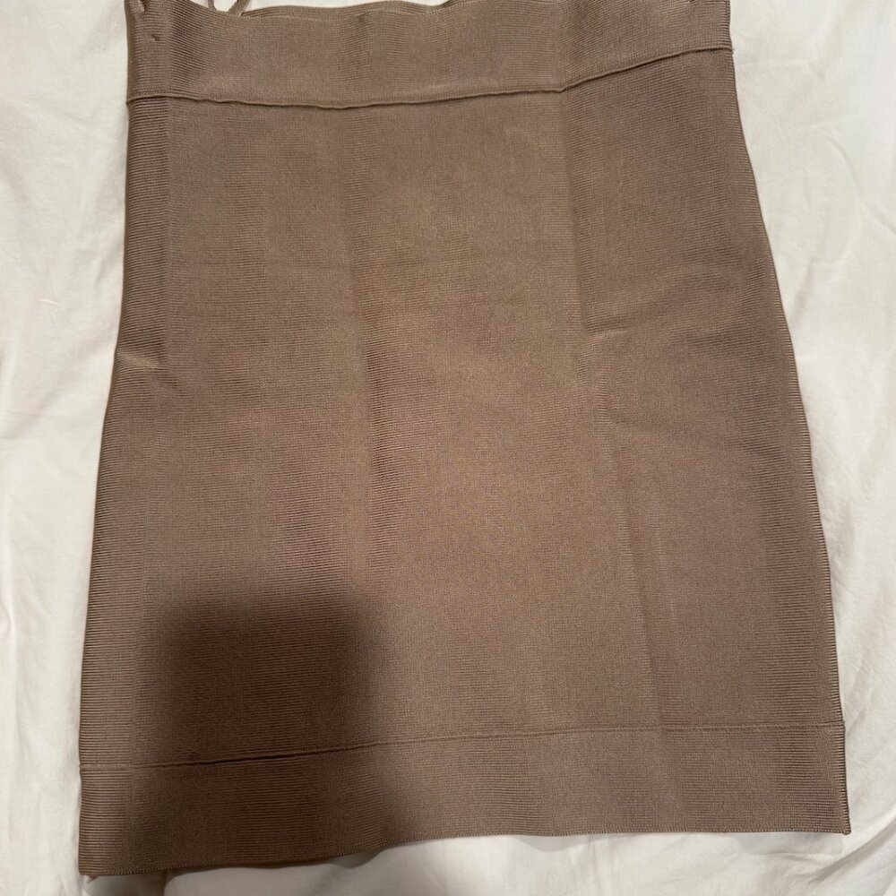 BCBGMAXAZRIA Max & Cleo Taupe Bandage Pencil Skirt Size Large Bodycon Stretch